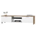 Bestar TV Stand-Oak & White-Modern Entertainment Console-Durable Media Cabinet with Storage Shelves and Cabinets-Sleek Design for Living Room or Media Room-Supports Flat-Screen TVs-Stylish Finish-Functional and Space-Saving TV Furniture