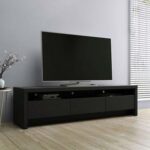 Sylvan TV Stand-Black-Contemporary Entertainment Console-Stylish Media Unit with Open Shelves and Cabinets-Durable Construction for Flat-Screen TVs-Modern Design for Living Room or Media Room-Elegant Finish