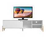 Bowery TV Stand-White and Oak-Modern Entertainment Console-Stylish Media Unit with Two-Tone Finish-Durable Construction with Open Shelves and Storage Cabinets-Supports Flat-Screen TVs-Contemporary Design for Living Room or Media Room