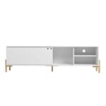 Bowery TV Stand-White and Oak-Modern Entertainment Console-Stylish Media Unit with Two-Tone Finish-Durable Construction with Open Shelves and Storage Cabinets-Supports Flat-Screen TVs-Contemporary Design for Living Room or Media Room