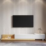 Kayla Rectangle Wood Extendable TV Stand-Oak and White-Modern Adjustable Entertainment Console-Stylish Two-Tone Design with Oak and White Finish-Extendable Length for Versatile TV Sizes-Durable Construction with Storage Cabinets and Open Shelves