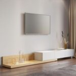 Kayla Rectangle Wood Extendable TV Stand-Oak and White-Modern Adjustable Entertainment Console-Stylish Two-Tone Design with Oak and White Finish-Extendable Length for Versatile TV Sizes-Durable Construction with Storage Cabinets and Open Shelves