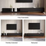 Kayla Rectangle Wood Extendable TV Stand-Black-Modern Adjustable Entertainment Console-Stylish Two-Tone Design with Oak and White Finish-Extendable Length for Versatile TV Sizes-Durable Construction with Storage Cabinets and Open Shelves