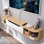 Amazon Wall-Mounted Media Console-Oak & White-Modern Floating Entertainment Unit-Space-Saving Wall-Mounted TV Stand-Sleek Design with Storage Shelves-Durable Construction for Living Room or Media Room-Stylish and Functional Media Storage Solution