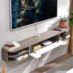 Amazon Wall-Mounted Media Console-White & Brown-Modern Floating Entertainment Unit-Space-Saving Wall-Mounted TV Stand-Sleek Design with Storage Shelves-Durable Construction for Living Room or Media Room-Stylish and Functional Media Storage Solution