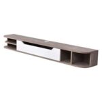 Amazon Wall-Mounted Media Console-White & Brown-Modern Floating Entertainment Unit-Space-Saving Wall-Mounted TV Stand-Sleek Design with Storage Shelves-Durable Construction for Living Room or Media Room-Stylish and Functional Media Storage Solution
