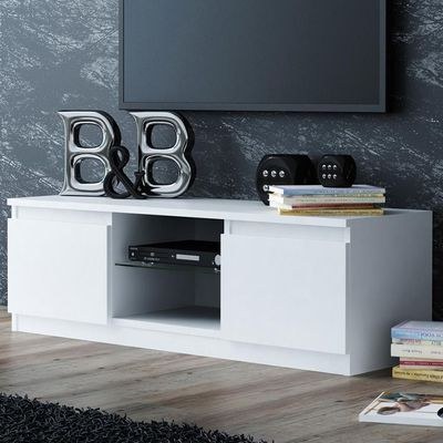 Indigo TV Stand with Storage-White-Modern Entertainment Console-Stylish Media Unit with Open Shelves and Cabinets-Ample Storage for Electronics and Décor-Durable Construction for Flat-Screen TVs-Contemporary Design for Living Room or Media Room