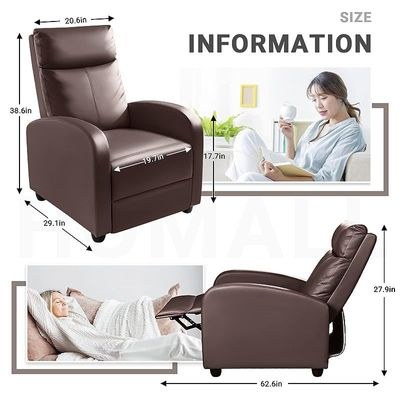 Ultimate Modern Single Recliner Sofa Padded Seat Brown with Leatherite PU - Image 3