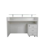 Modern Executive Reception Desk, Office Reception Desk with Glass top and Lockable Drawers - 140cm - White