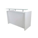 Modern Executive Reception Desk, Office Reception Desk with Glass top and Lockable Drawers - 140cm - White