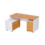 Zelda Melamine 246 16 L Shape Modern Desk Side Return Storage Unit with 2 Drawers - Light Walnut/White