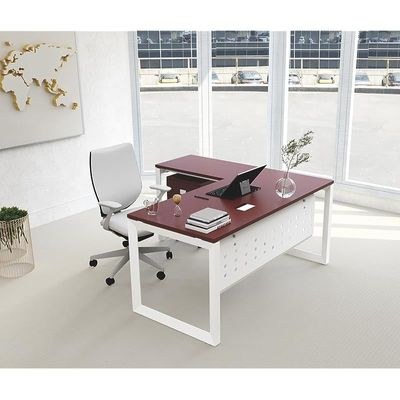 Mahmayi Vorm 136-14L Modern Workstation Desk with Mobile Drawer for Home Office, Study, and Workstation Use - Stylish and Functional Furniture Solution (L-Shaped, Apple Cherry, 140cm)