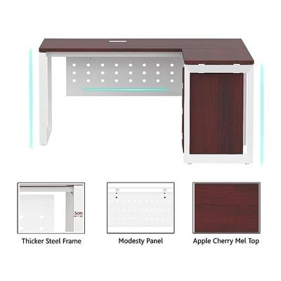 Mahmayi Vorm 136-14L Modern Workstation Desk with Mobile Drawer for Home Office, Study, and Workstation Use - Stylish and Functional Furniture Solution (L-Shaped, Apple Cherry, 140cm) - Image 4