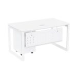 Mahmayi Vorm 136-14 Modern Workstation - Multi-Functional MDF Desk with Smart Cable Management, Secure & Robust - Ideal for Home and Office Use (With Mobile Drawer)(140cm, White)
