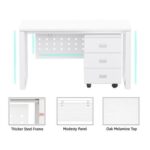 Mahmayi Vorm 136-14 Modern Workstation - Multi-Functional MDF Desk with Smart Cable Management, Secure & Robust - Ideal for Home and Office Use (With Mobile Drawer)(140cm, White)
