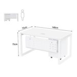 Mahmayi Vorm 136-14 Modern Workstation - Multi-Functional MDF Desk with Smart Cable Management, Secure & Robust - Ideal for Home and Office Use (With Mobile Drawer)(140cm, White)