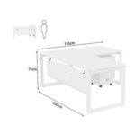 Mahmayi Vorm 136-16L Modern Workstation Desk with Mobile Drawer for Home Office, Study, and Workstation Use - Stylish and Functional Furniture Solution (L-Shaped, White, 160cm)