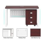 Mahmayi Vorm 136-16 Modern Workstation - Multi-Functional MDF Desk with Smart Cable Management, Secure & Robust - Ideal for Home and Office Use (With Mobile Drawer)(160cm, Apple Cherry)