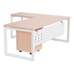 Mahmayi Vorm 136-16L Modern Workstation Desk with Mobile Drawer for Home Office, Study, and Workstation Use - Stylish and Functional Furniture Solution (L-Shaped, Oak, 160cm)