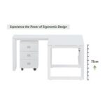 Mahmayi Vorm 136-14L Modern Workstation Desk with Mobile Drawer for Home Office, Study, and Workstation Use - Stylish and Functional Furniture Solution (L-Shaped, White, 140cm)