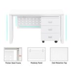 Mahmayi Vorm 136-18 Modern Workstation - Multi-Functional MDF Desk with Smart Cable Management, Secure & Robust - Ideal for Home and Office Use (With Mobile Drawer)(180cm, White)