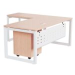 Mahmayi Vorm 136-14L Modern Workstation Desk with Mobile Drawer for Home Office, Study, and Workstation Use - Stylish and Functional Furniture Solution (L-Shaped, Oak, 140cm)