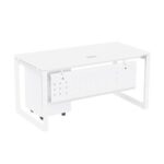 Mahmayi Vorm 136-16 Modern Workstation - Multi-Functional MDF Desk with Smart Cable Management, Secure & Robust - Ideal for Home and Office Use (With Mobile Drawer)(160cm, White)