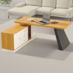 L-Shaped Executive Desk Modern Conference Executive Desk Office Desk With Lockable Drawers And Cabinet - Light Walnut