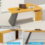 L-Shaped Executive Desk Modern Conference Executive Desk Office Desk With Lockable Drawers And Cabinet - Light Walnut