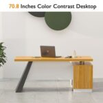 L-Shaped Executive Desk Modern Conference Executive Desk Office Desk With Lockable Drawers And Cabinet - Light Walnut