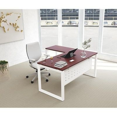 Mahmayi Vorm 136-18L Modern Workstation Desk for Home Office, Study, and Workstation Use - Stylish and Functional Furniture Solution (L-Shaped, Apple Cherry, 180cm)