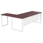 Mahmayi Vorm 136-18L Modern Workstation Desk for Home Office, Study, and Workstation Use - Stylish and Functional Furniture Solution (L-Shaped, Apple Cherry, 180cm)