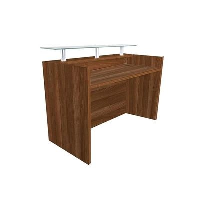 Modern Reception Desk White with Glass Top Desk| Office Reception Desk | Reception Counter | Reception Table-140Cm (Dark Brown) - Image 4