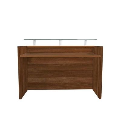 Modern Reception Desk White with Glass Top Desk| Office Reception Desk | Reception Counter | Reception Table-140Cm (Dark Brown) - Image 5