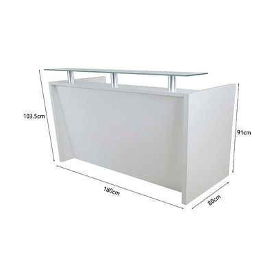R06 Modern Reception Counter Desk with Floating Glass Top, Storage Feature Front Office Desk, Lockable 3 Storage Section, 180cm (White) - Image 4
