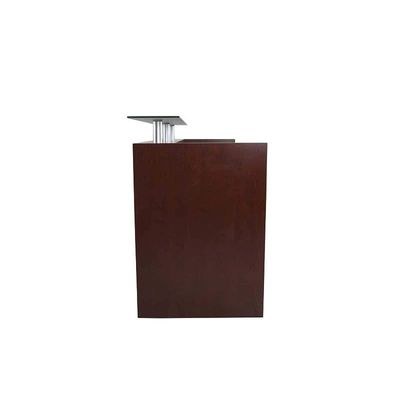 R06 Modern Reception Counter Desk with Floating Glass Top, Storage Feature Front Office Desk, Lockable 3 Storage Section, 160cm (Apple Cherry) - Image 3