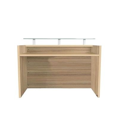 Modern Reception Desk White with Glass Top Desk| Office Reception Desk | Reception Counter | Reception Table-160Cm (Light Brown) - Image 3