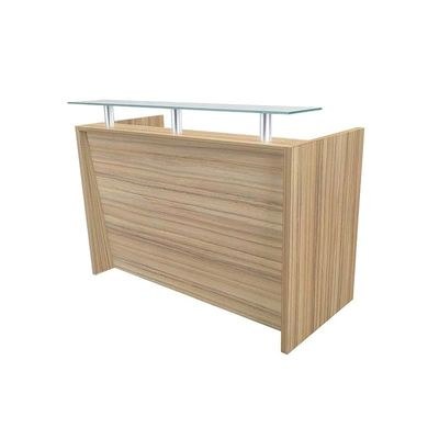 Modern Reception Desk White with Glass Top Desk| Office Reception Desk | Reception Counter | Reception Table-160Cm (Light Brown) - Image 4
