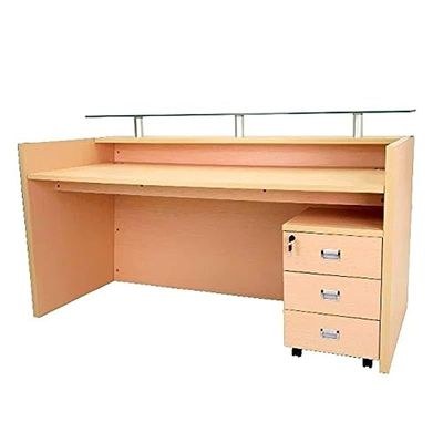 R06 Modern Reception Counter Desk with Floating Glass Top, Storage Feature Front Office Desk, Lockable 3 Storage Section, 120cm (Oak) - Image 2
