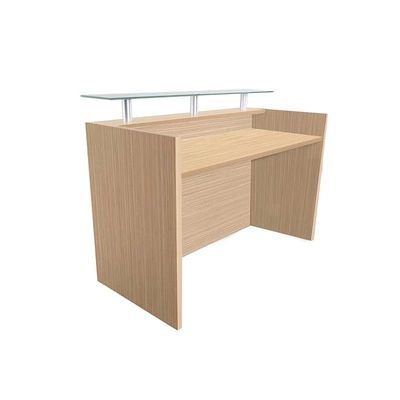R06 Modern Reception Counter Desk with Floating Glass Top, Front Office Desk, 140cm (Sand Gladstone) - Image 3