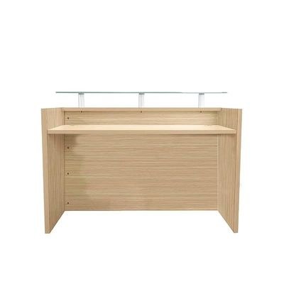 R06 Modern Reception Counter Desk with Floating Glass Top, Front Office Desk, 140cm (Sand Gladstone) - Image 4