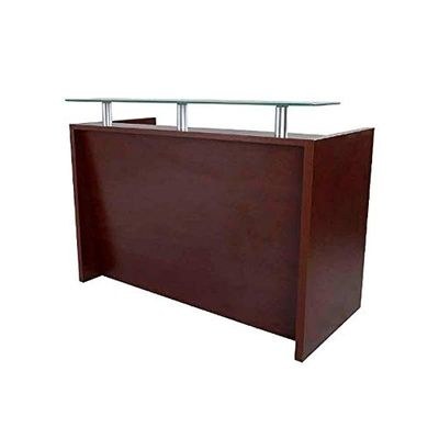 Modern Reception Desk Apple cherry with Lockable Mobile Drawer| Glass Top Desk| Office Reception Desk | Reception Counter | Reception Table-180Cm (Apple Cherry) - Image 5