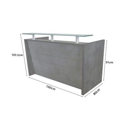 R06 Modern Reception Counter Desk with Floating Glass Top, Front Office Desk, 160Cm (Light Concrete) - Image 3
