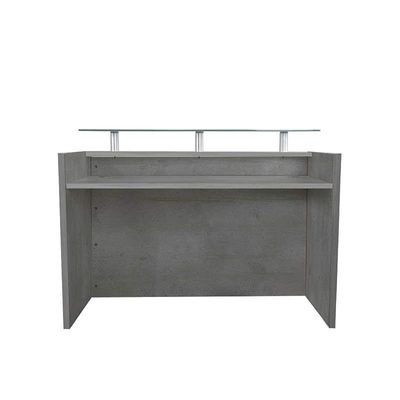 R06 Modern Reception Counter Desk with Floating Glass Top, Front Office Desk, 160Cm (Light Concrete) - Image 5