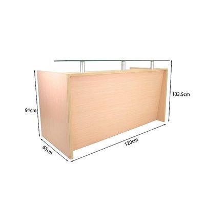 R06 Modern Reception Counter Desk Without Drawer, Front Office Desk with Floating Glass Top, 120cm (Oak) - Image 4