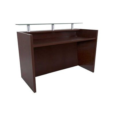 Modern Reception Desk Apple Cherry Without Drawer| Glass Top Desk| Office Reception Desk | Reception Counter | Reception Table-140Cm (Apple Cherry) - Image 4