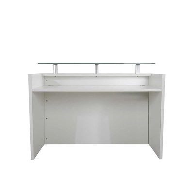 R06 Modern Reception Counter Desk Without Drawer, Front Office Desk with Floating Glass Top, 160cm (White)