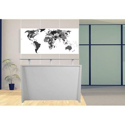 R06 Modern Reception Counter Desk Without Drawer, Front Office Desk with Floating Glass Top, 160cm (White) - Image 5
