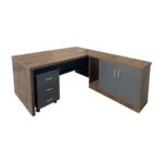 Multi-Purpose Modern Executive Desk, Office Conference Desk With Drawers and Cabinet - Dark Walnut