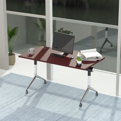 ZF-08A Multipurpose Foldable Training/Computer Table, Adjustable Standing Desk, Home Office Modern Folding Table with 2 Grommets for Wire Management - White (Apple cherry) - Image 4